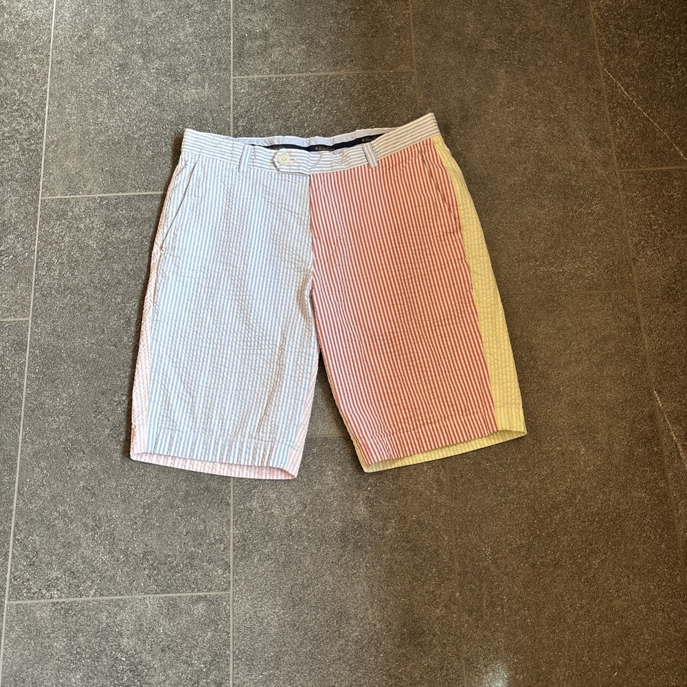 Brooks Brothers Shorts Mens 36 Colorblock Seersucker Multi Color Striped Fun